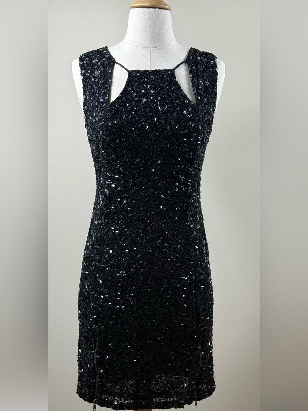 Nicole Miller Artelier Black Sequin Cutout Dress Sz 2